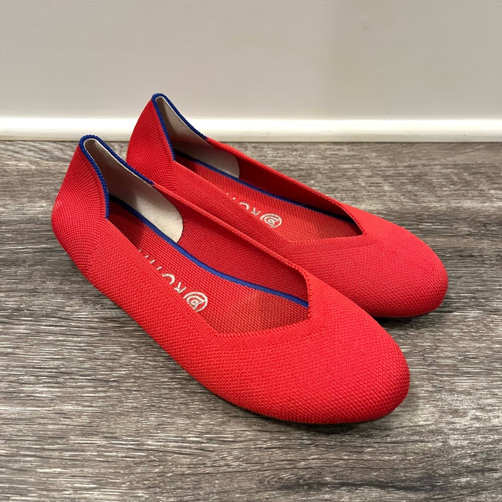 Rothy's Flats Women's 9 The Flat Bright Red Knit Slip On